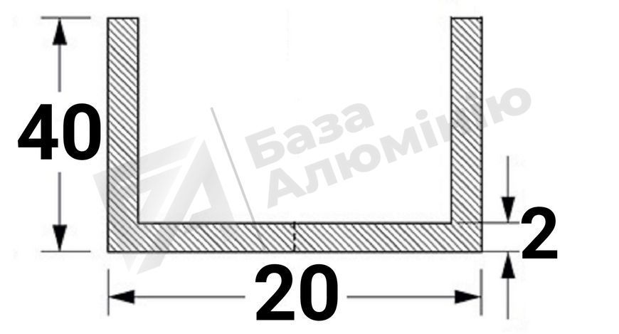 Алюминиевый швеллер 20х40х2 - (анодированный) 28-0197 фото Алюминиевый швеллер 20х40х2 - (анодированный) 28-0197 фото